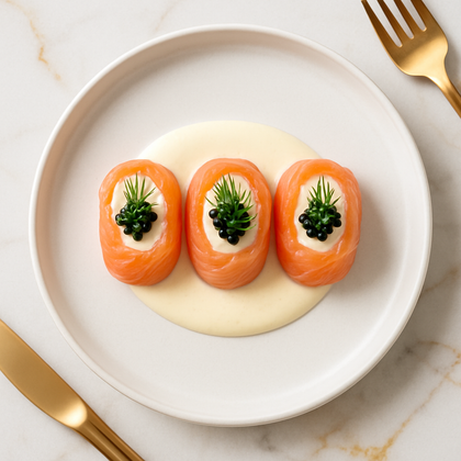 Rollitos de salmón ahumado con crema cítrica y eneldo