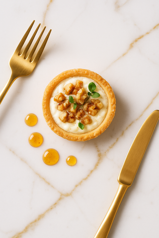Tartaleta de queso de cabra con miel y nueces