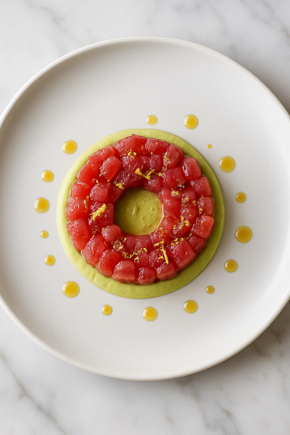 Tártaro de atún con toques cítricos y palta cremosa