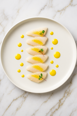 Tiradito de reineta con emulsión de limón y ají amarillo